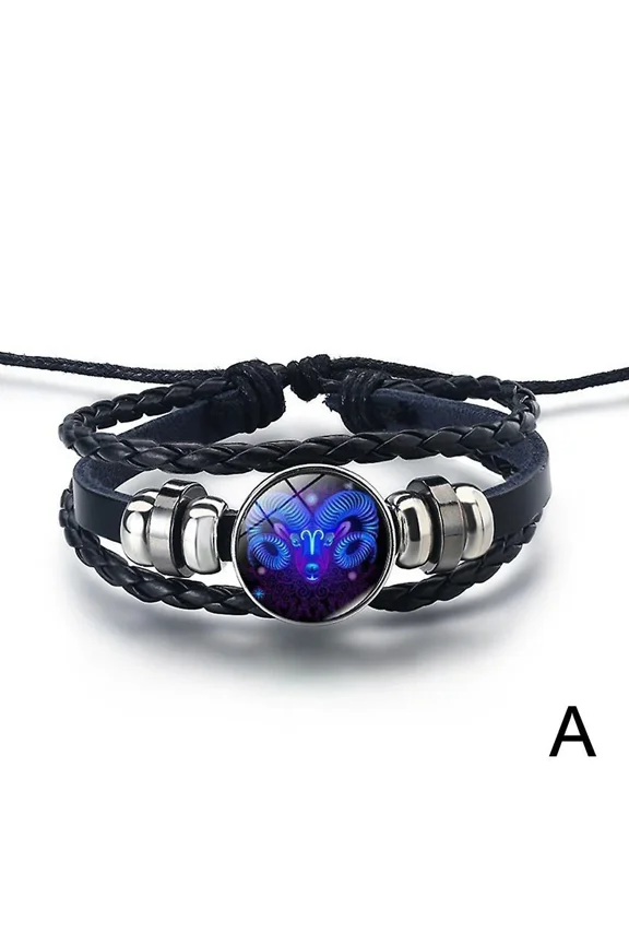 Serene Manifestation Bracelet 12Constellations Gemstone Leather Improve Energy