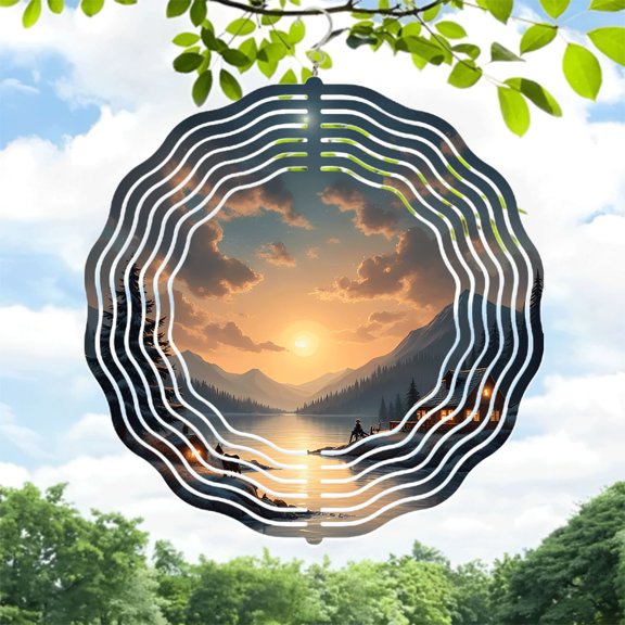 Serene Metal Hanging Wind Spinner with Circular Design - Beautiful Wind Chime for Yard & Garden Decor Perfect for Sunset Views