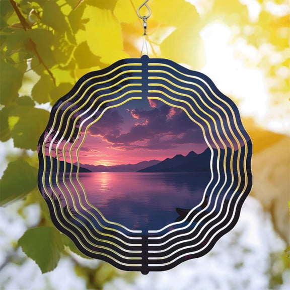 Serene Metal Hanging Wind Spinner with Sound Wave Design - Vibrant Sunset Colors for Yard & Garden Decor