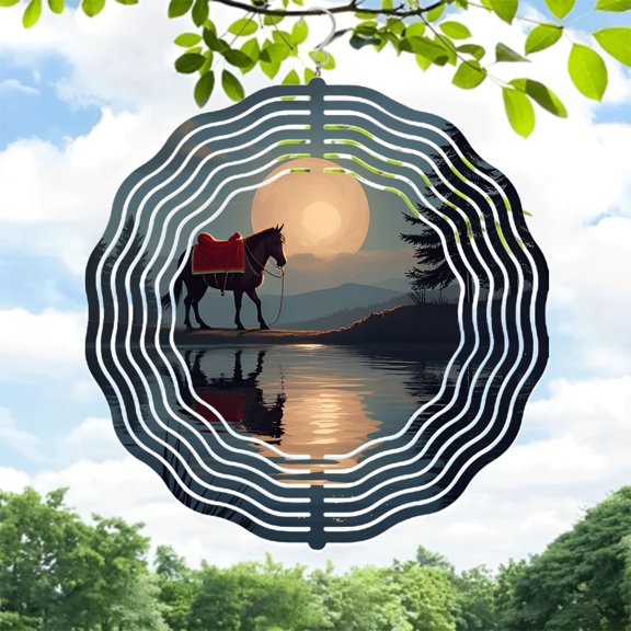 Serene Metal Hanging Wind Spinner with Sound Wave Patterns - Elegant Wind Chime for Yard & Garden Decor Perfect for Sunset Views