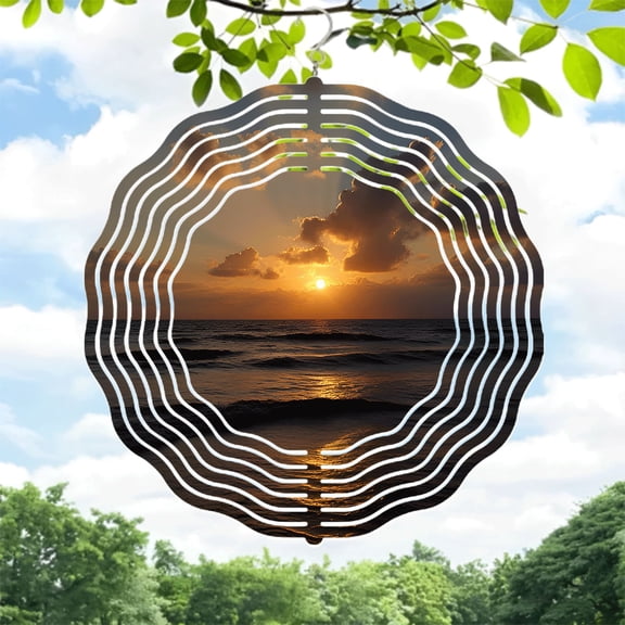 Serene Metal Hanging Wind Spinners & Chimes - Concentric Wave Patterns for Tranquil Yard & Garden Decor Perfect for Sunset Vibes
