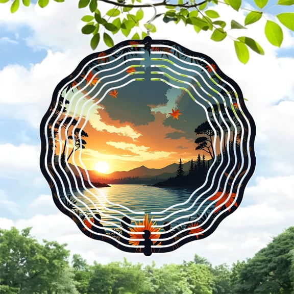 Serene Metal Hanging Wind Spinners - Mandala Design with Circular Patterns for Yard & Garden - Beautiful Sunset-Inspired Decor