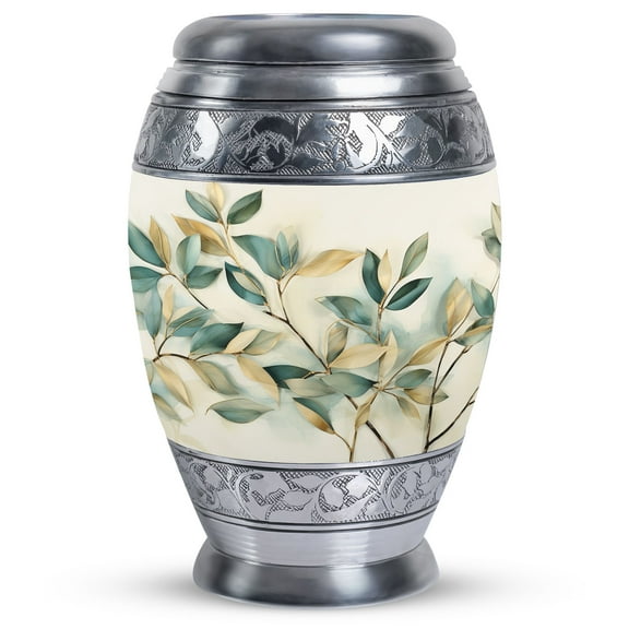 Serene Metallic Foliage Large Cremation Urn For Adults, Urns, Funeral Urns For Adult Ashes Men, Urns For Human Ashes Adult Male Female, Human Cremation Urns, Ashes Urn, Urn For Dad Mom -10 Inches