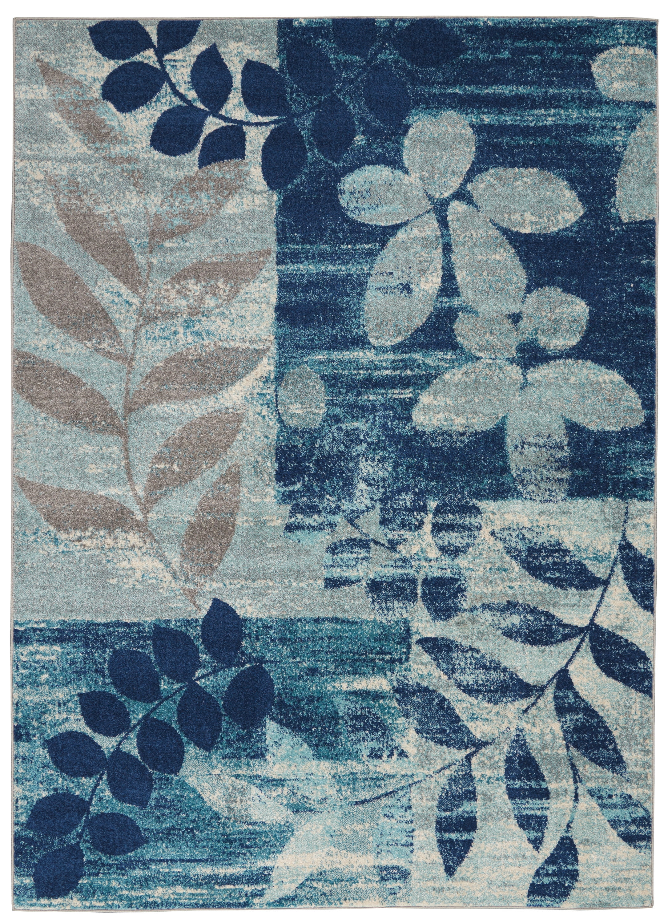 Serene Modern Botanical Navy/Light Blue 4' x 6' Area Rug, (4' x 6')