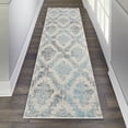 thumbnail image 1 of Serene Modern Damask Ivory/Turquoise 2'3" x 7'3" Area Rug, (2' x 7'), 1 of 7