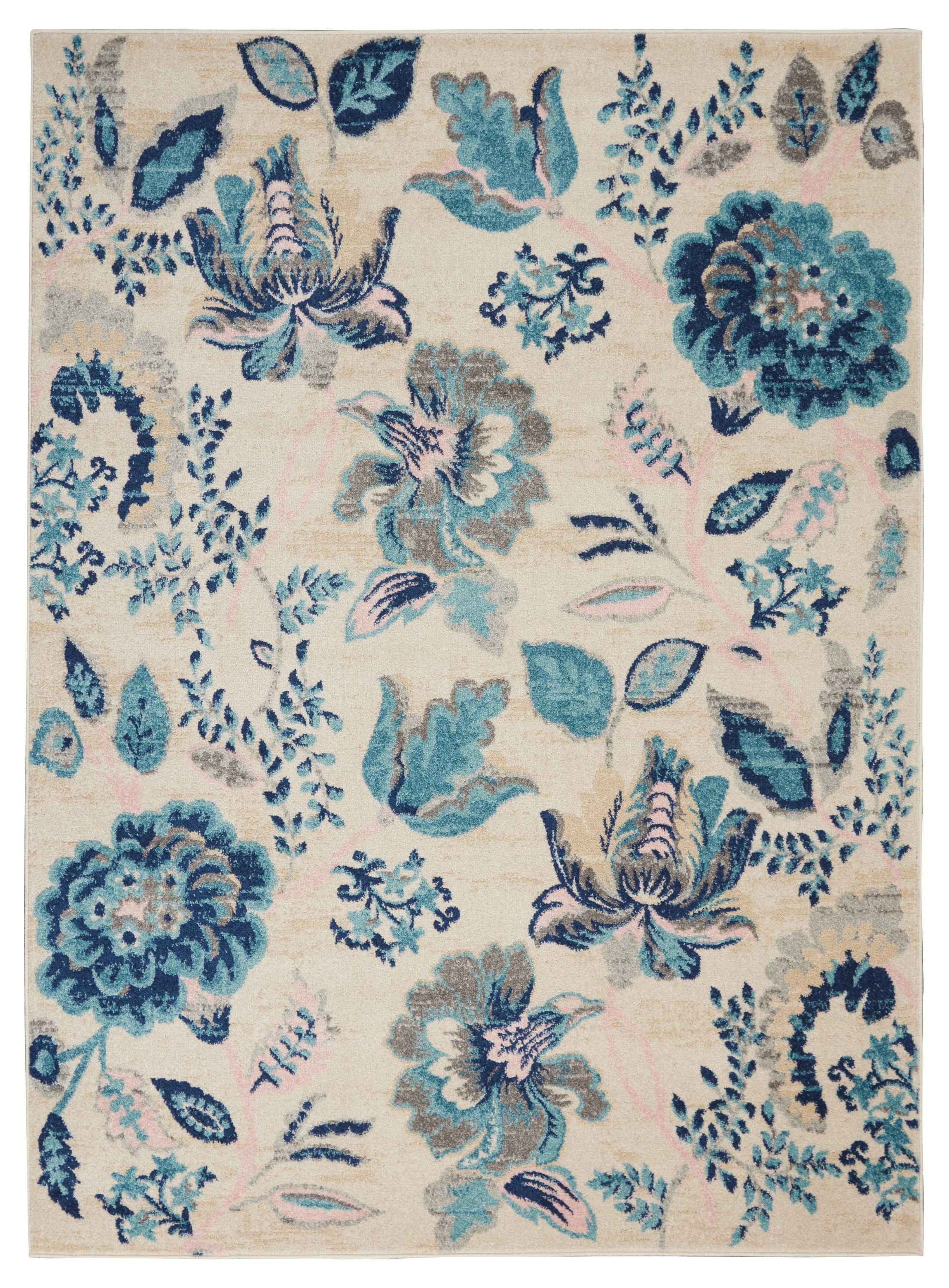 Serene Modern Floral Ivory/Light Blue 4' x 6' Area Rug, (4' x 6')