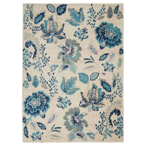 Serene Modern Floral Ivory/Light Blue 4' x 6' Area Rug, (4' x 6')