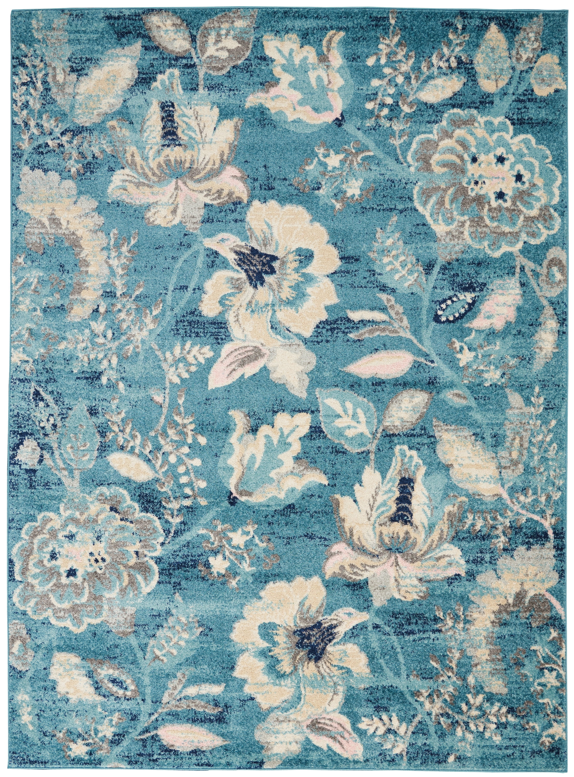 Serene Modern Floral Turquoise 4' x 6' Area Rug, (4' x 6')