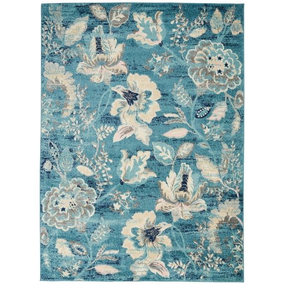 Serene Modern Floral Turquoise 4' x 6' Area Rug, (4' x 6')
