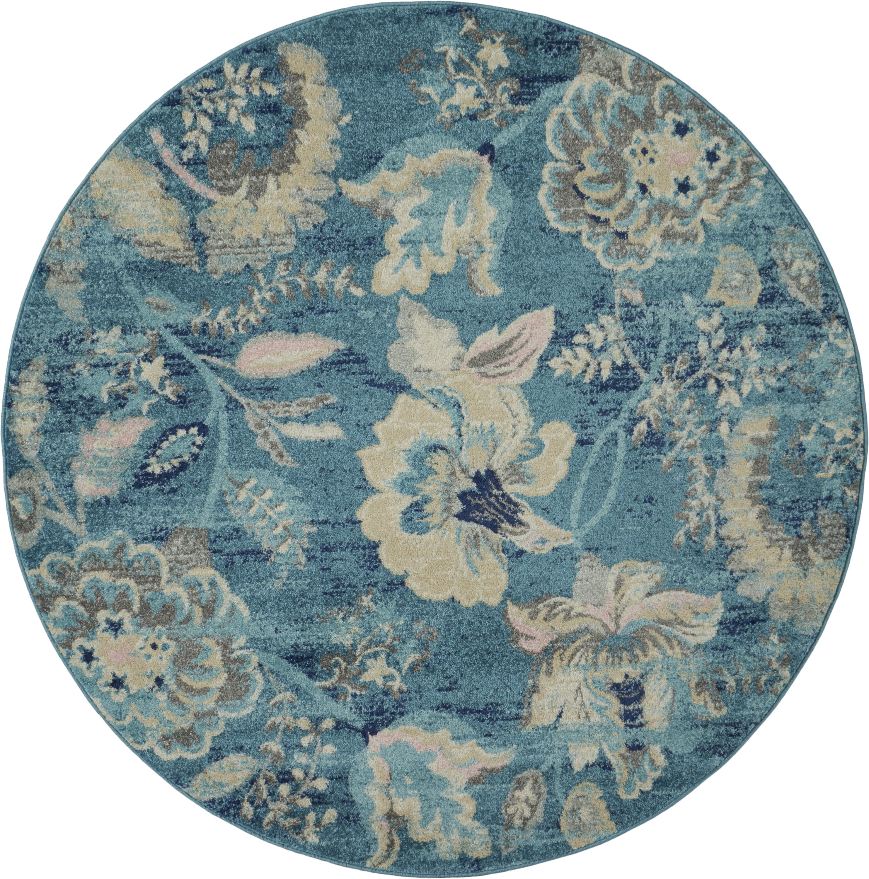 Serene Modern Floral Turquoise 3 x ROUND Area Rug - Walmart.com