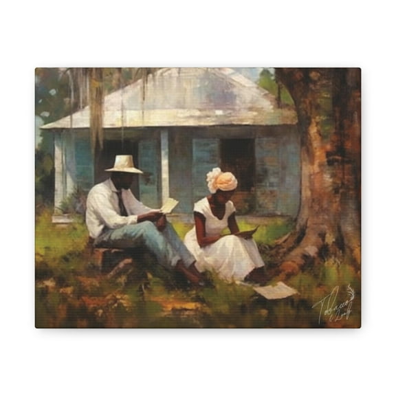 "Serene Moments: Coffee Under the Tree" - Canvas Gallery Wraps