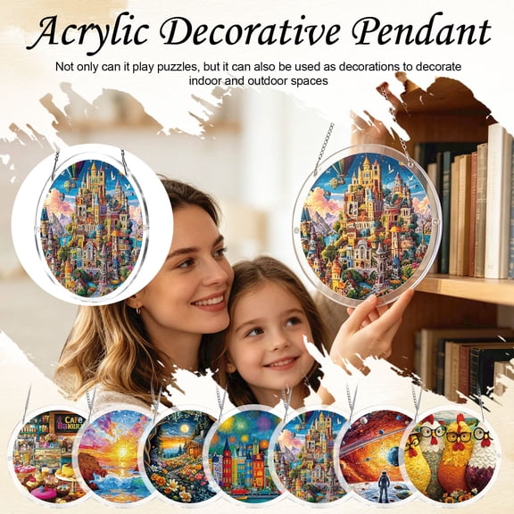 Serene Moonlit Cottage Garden Acrylic Puzzle Suncatcher, 83 Pieces Stained Glass Style, Calming Window Decor for Cozy Living & Bedroom Spaces