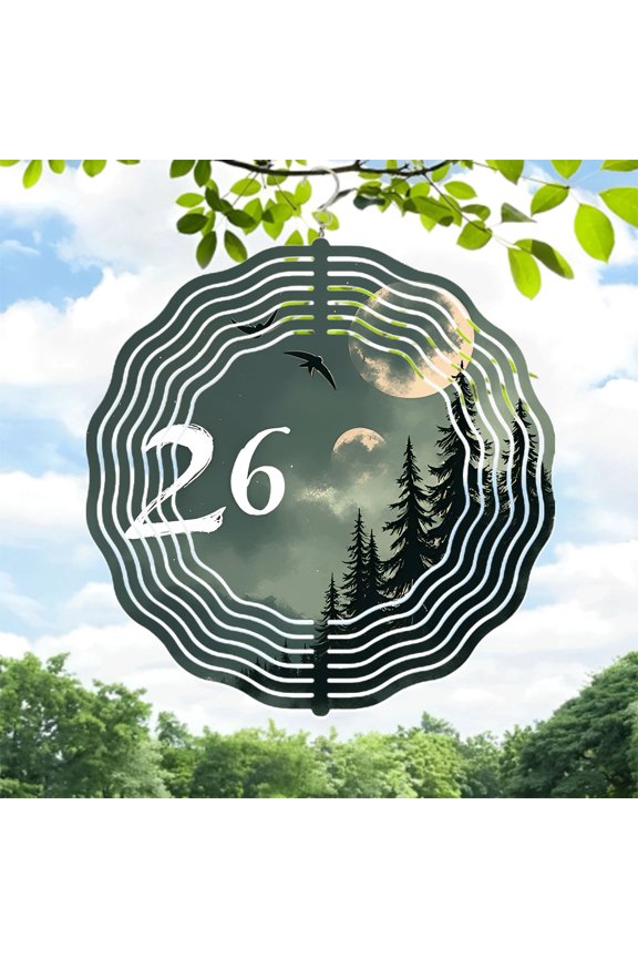 Serene Moonlit Metal Wind Spinner & Chime - Pine Tree Design with Sound Wave Pattern for Yard & Garden Decor 26 - Inch