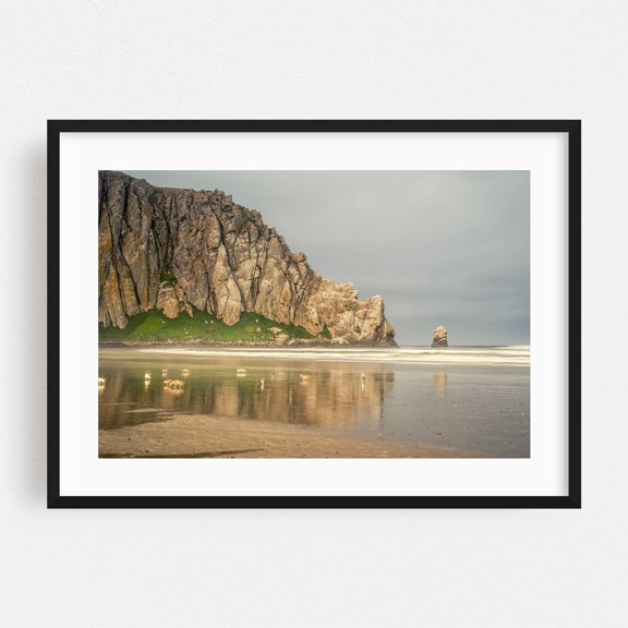 Serene Morro Rock Reflections - Morro Bay California Photography Coastal Beach Ocean Scenic Nature Landscape Bird Black Framed Wall Art Print 5 x 7 inches