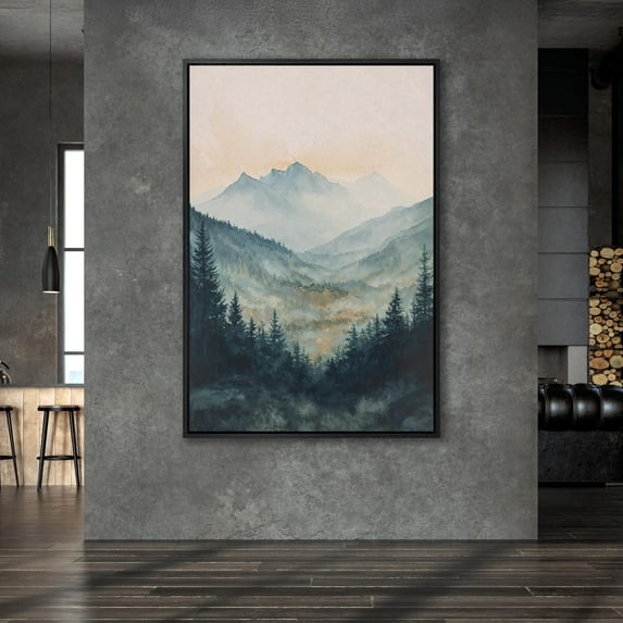 Serene Mountain And Forest, Poster, Peaceful Landscape Art, Perfect Mountain Decor For Home, Ready To Hang Artwork, Stretched Canvas Size 16x24