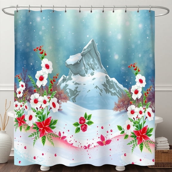 Serene Mountain Lake Shower Curtain - Autumn Colors Snow-Capped Peaks Tranquil Reflection for Bathroom Decor