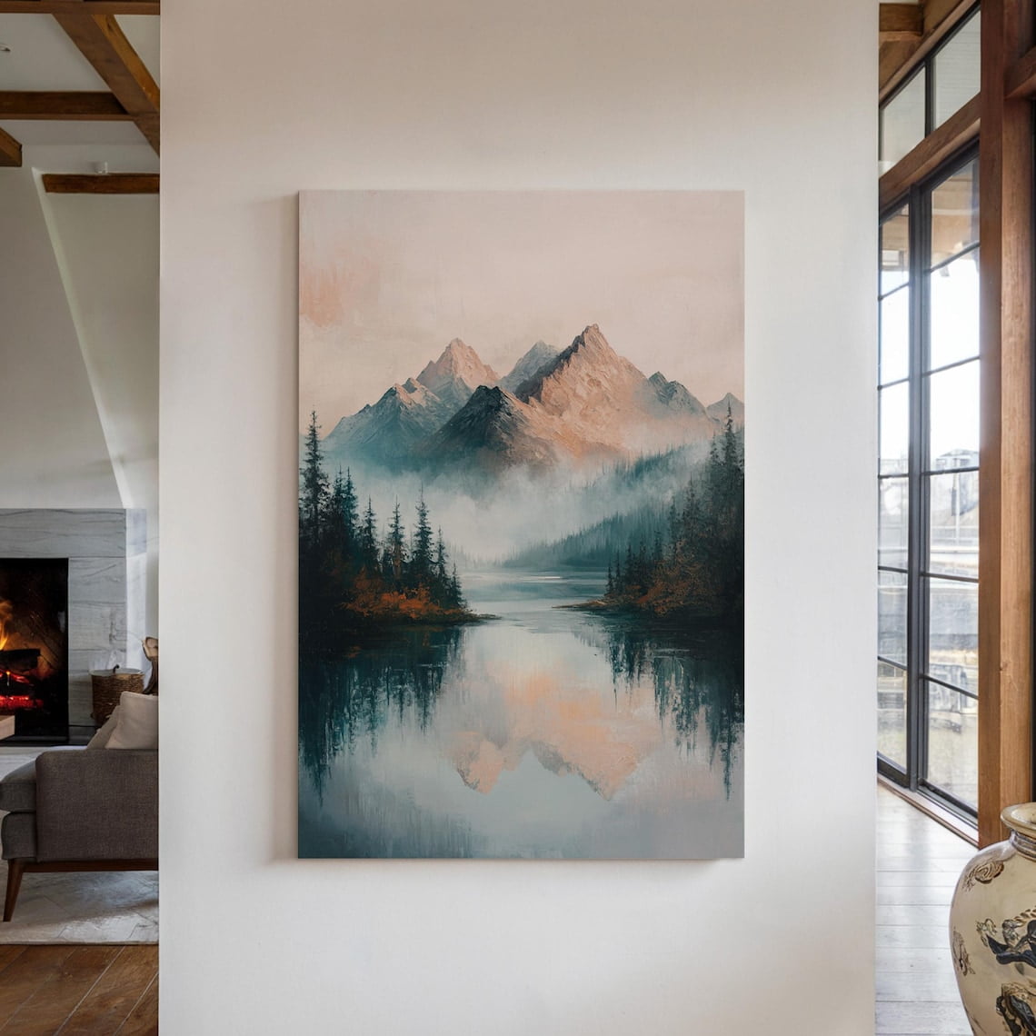 Serene Mountain Lake Wall Art - Misty Reflections Nature Print ...