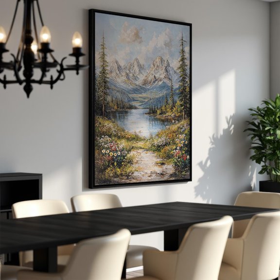 Serene Mountain Landscape - Poster - Nature Art, Peaceful Scene, Lake View Poster, For Him, Ready To Hang, Unframed Poster Size 8x12