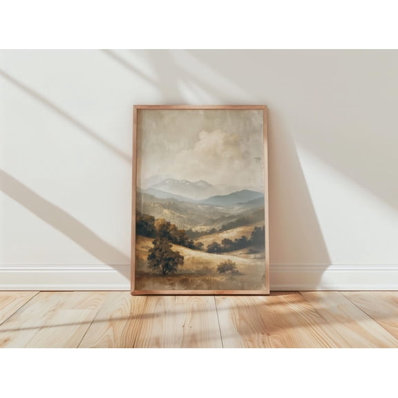 Serene Mountain Landscape Rustic Earth Tone Poster Unframed Paper Print