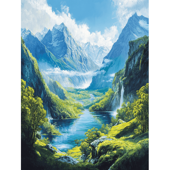 Serene Mountain River Landscape Canvas Print Wall Art Suitable for Living Room Bedroom Office Hotel and Restaurant Decoration.
