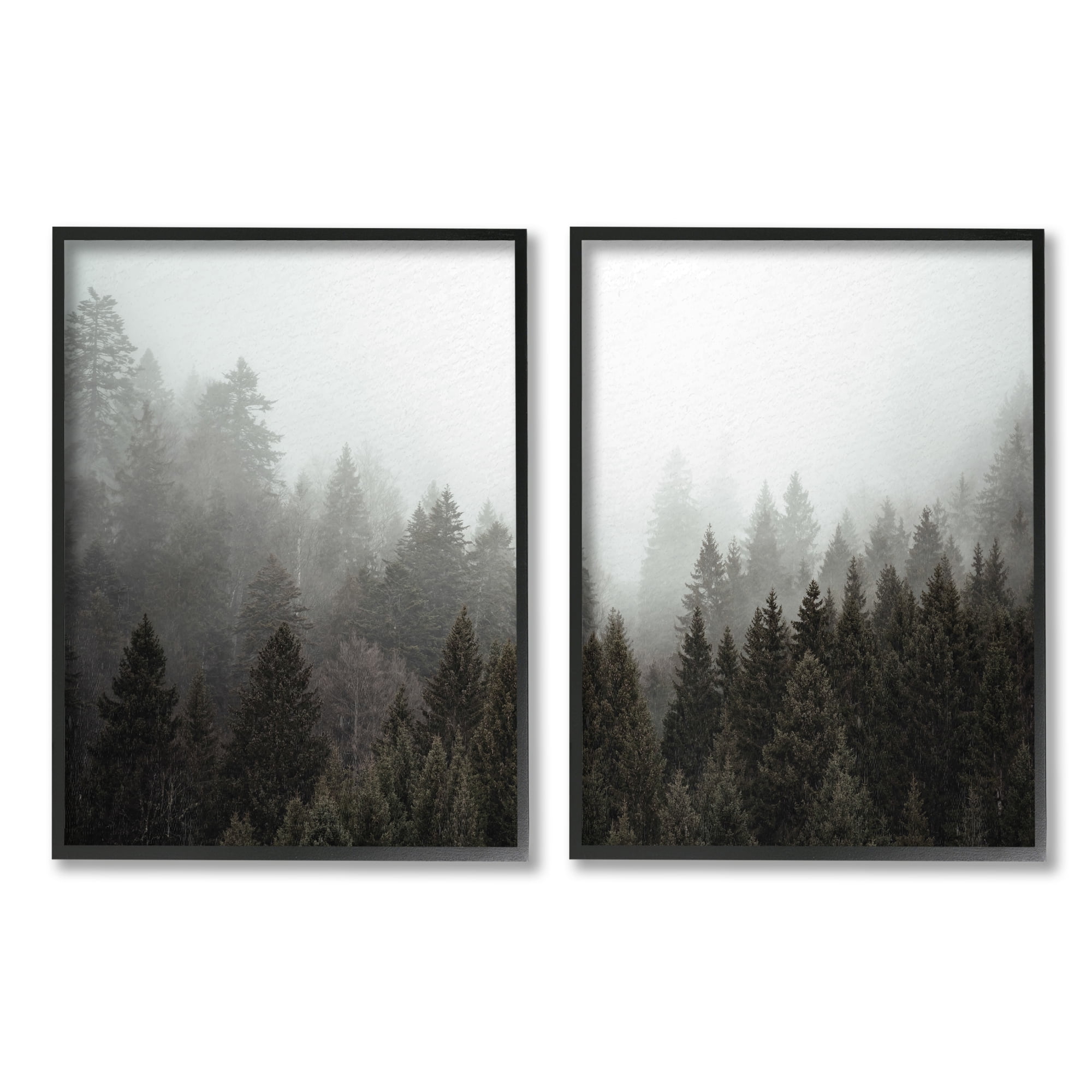 Serene Mountainous Forest Trees Nature Hazy Sky Landscape Photograph Framed Art Print Wall Art, Set Of 2