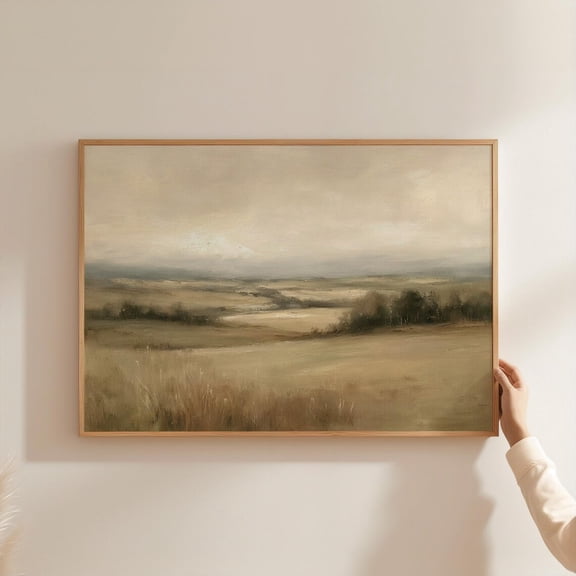 Serene Muted Landscape Moody Countryside Field Calming Neutral Horizon Scene Poster Unframed Paper Print