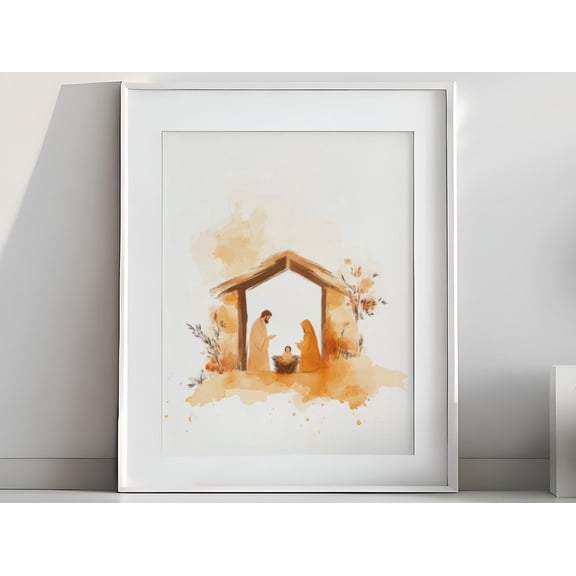 Serene Nativity Scene Silent Blessing Minimalist Holy Family, Unframed Paper Poster 8x10in
