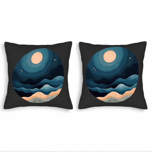 Serene Night Scene Throw Pillow Covers - Set of 2 18x18in Featuring Moonlit Sky with Concentric Circles Perfect for Couch Bed Car Decor