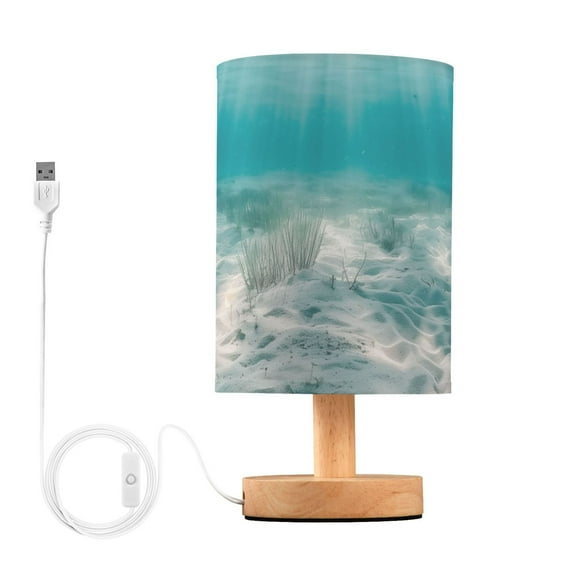 Serene Ocean Floor Bedside Desk Lamp LED Table Nightstand Lamps Warm Light Fabric Lampshade for Home Bedroom Office Living Room Decor