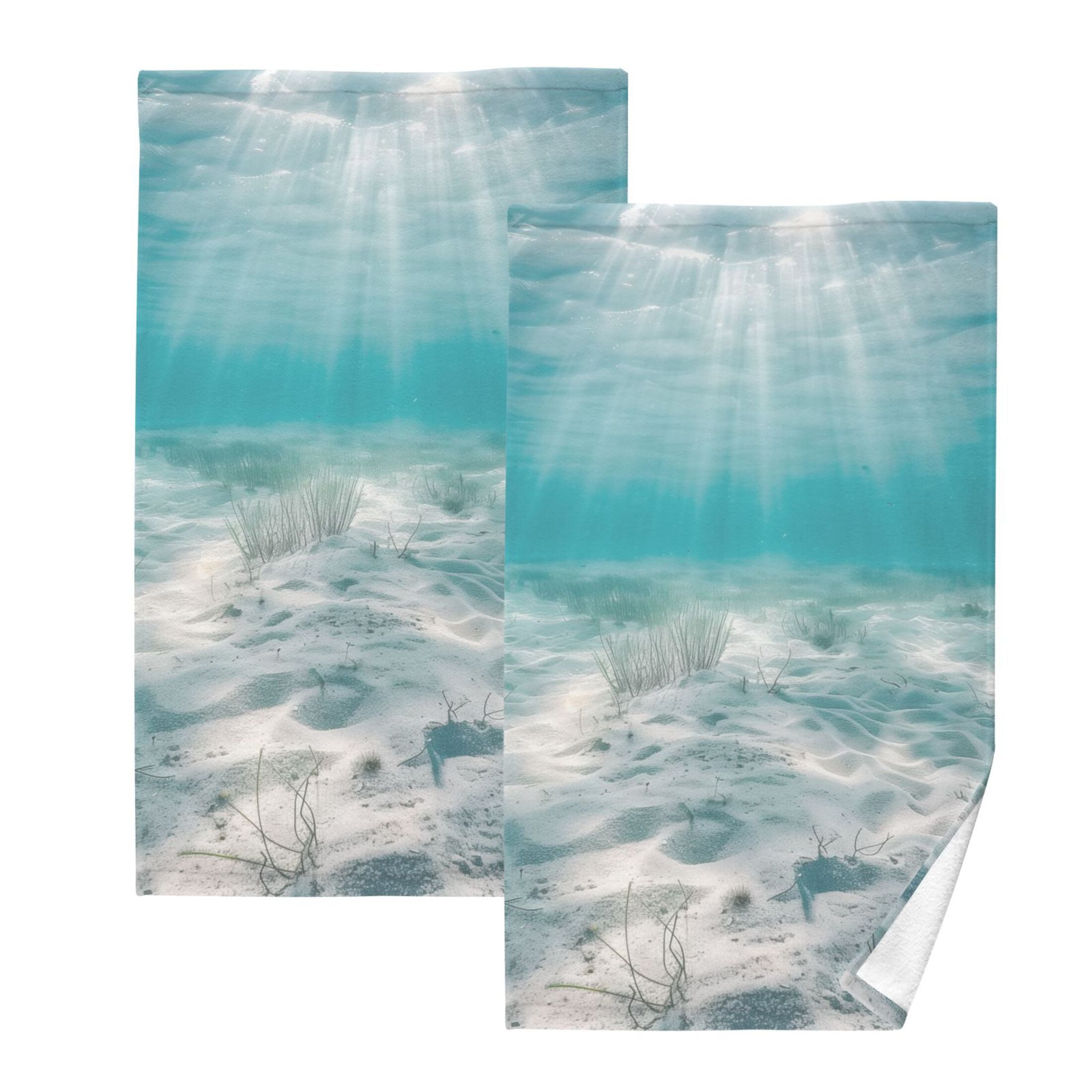 Serene Ocean Floor Hand Towel Set 2 Pcs Cotton Absorbent Soft Face Towels 400 GSM Bath Towels for Bathroom Kitchen Shower Hotel Decor 16"x28"