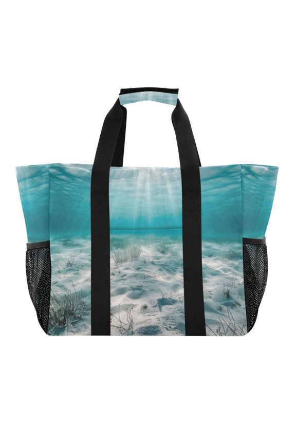 Serene Ocean Floor Reusable Grocery Bags with Handle Side Pocket Waterproof Shopping Portable Tote