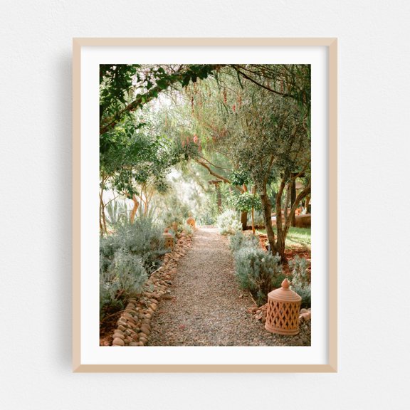 Serene Pathway in Ourika - Travel Photography - Ourika Marrakesh-Safi Morocco Photography Garden Nature Botanical Scenic Woodland Rustic Oak Framed Wall Art Print 18 x 24 inches