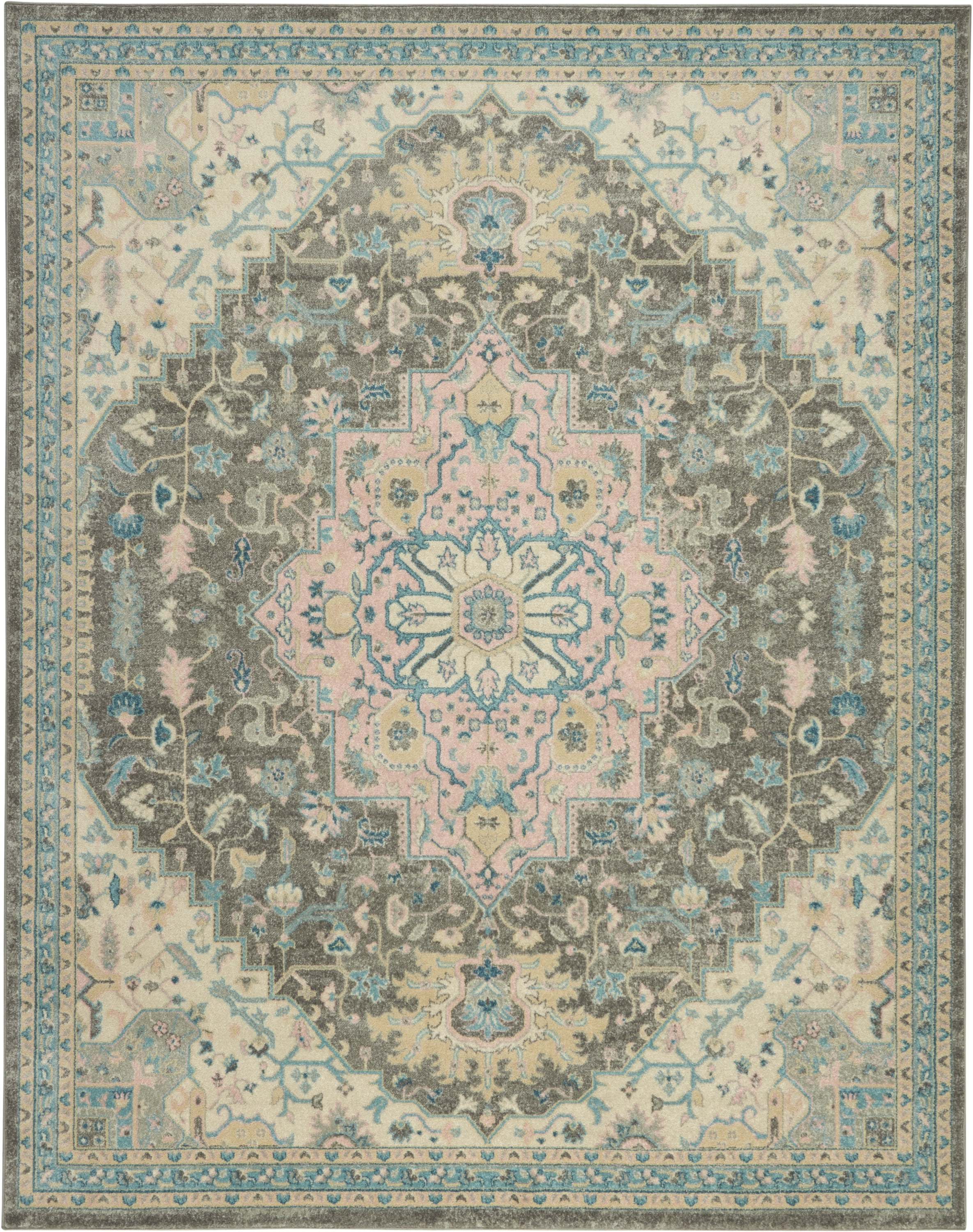 Serene Persian Medallion Light Grey Multicolor 8'10" x 11'10" Area Rug, (9' x 12')