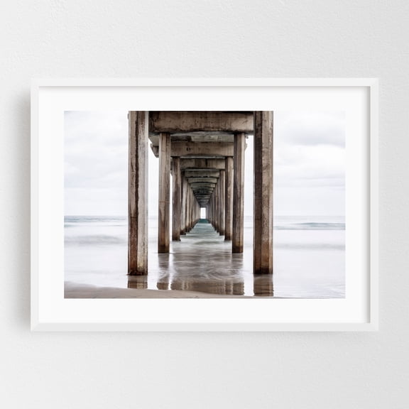 Serene Perspective - Photography Seascape Ocean Minimalist Bridge Coastal Architecture White Framed Wall Art Print 5 x 7 inches