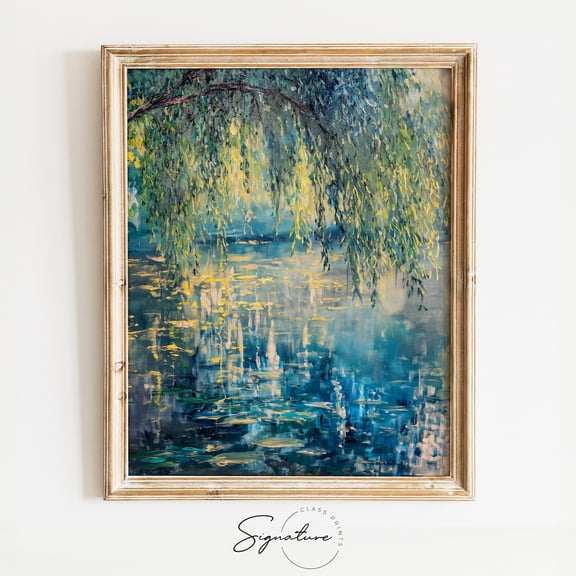Serene Pond Art – Willow Tree Over Quiet Water, Nature Wall Decor, Peaceful Landscape, Tranquil Scene Drawing, 802 Home Decor, 8x12 UNFRAMED