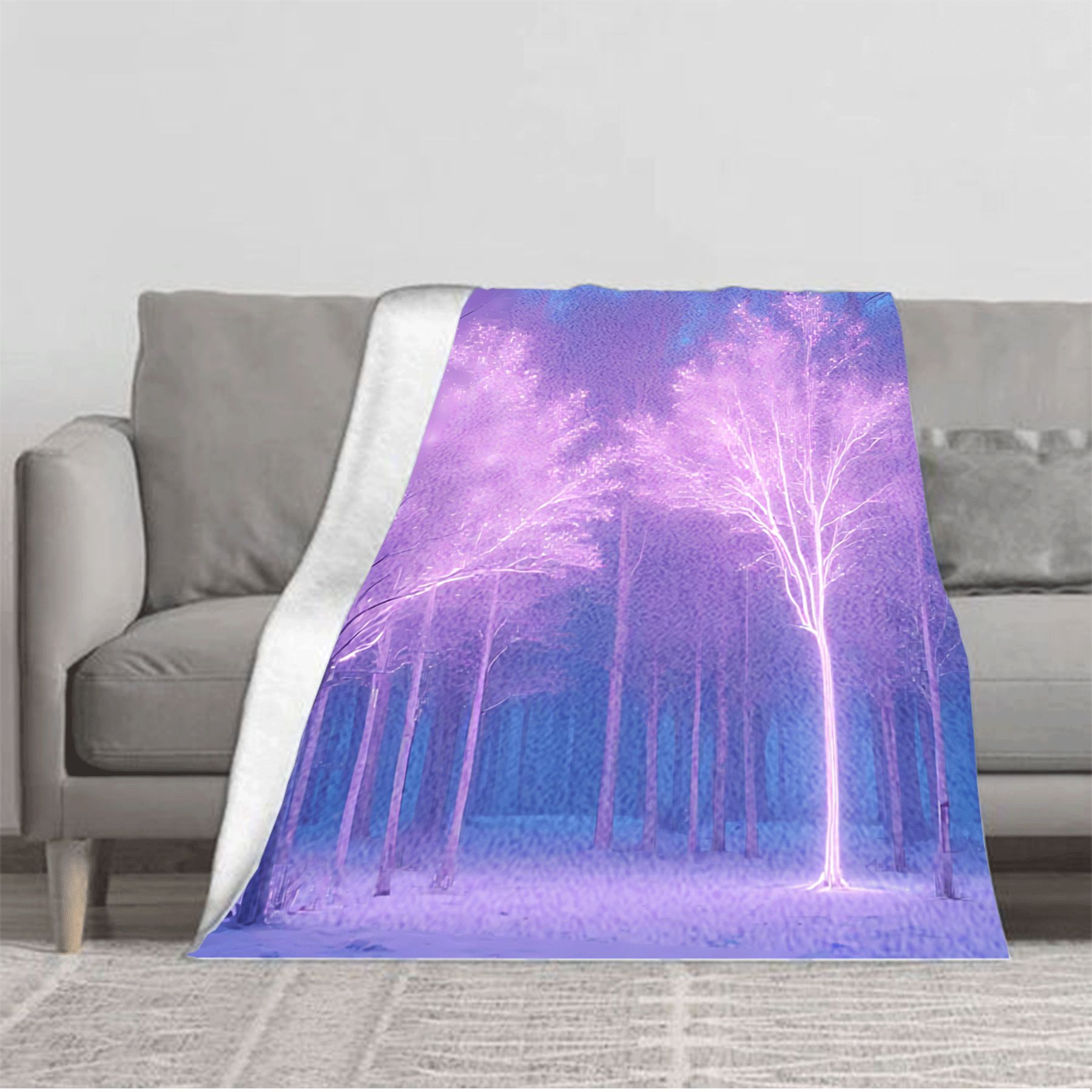 Serene Purple & Blue Forest Pattern Flannel Blanket - Soft Warm Cozy ...