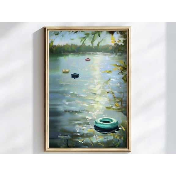 Serene River Landscape Print, Soft Water Summer Wall Art, Minimalist Nature Poster Poster Unframed Paper Print