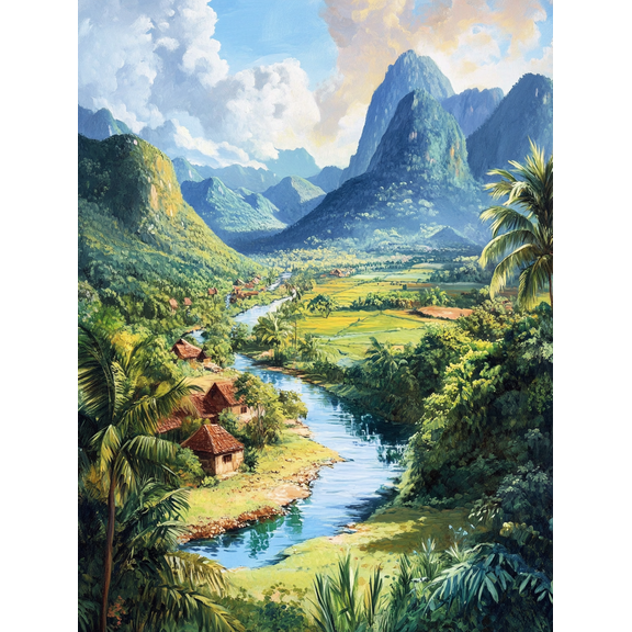 Serene River Valley Landscape Canvas Print/Wall Art Suitable for Living Room Bedroom Office Hotel and Restaurant Decoration.
