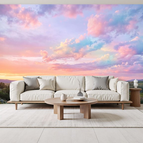 Serene River Valley Sunset Wallpaper Colorful Clouds Rolling Hills Peel and Stick Wall Murals 69"H x 96"W Removable PVC Wall Paper Self-Adhesive Wall Decor for Bedroom Living Room