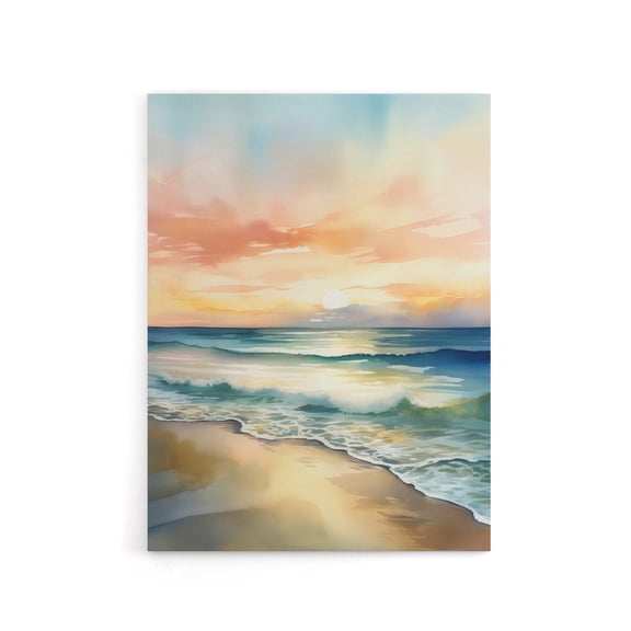Serene Seashore Sunset Seascape Canvas Wall Art Print 12X16"
