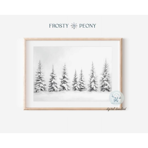 Serene Snow-Covered Pine Trees Scenery Art Print, Winter Landscape Wall Decor, Winter Wonderland Art, Wall Art, Modern Wall Decor, 8x12 UNFRAMED