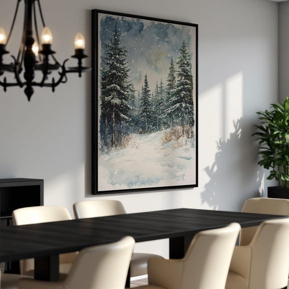 Serene Snowy Pine Forest - Poster - Winter Scene Art, Wall Art, Calm Scenery, Bedroom Decor, Ready To Hang, Unframed Poster Size 8x12