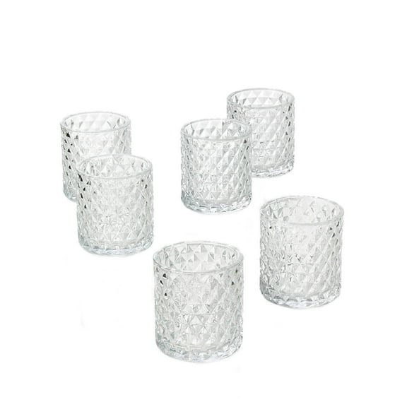 Serene Spaces Living 3.5" Diamond Tea Light Candle Holder - Christmas Candle Holders, Outdoor Candle Holders for Patio, Dinner Table, Wedding Table Centerpieces, Pack of 6