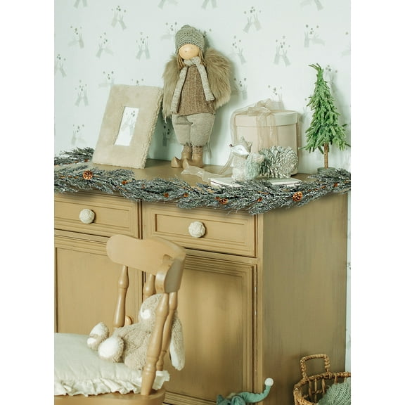 Serene Spaces Living Artificial Blue Cypress Garland with Pine Cones, Holiday Decor, 76" Long