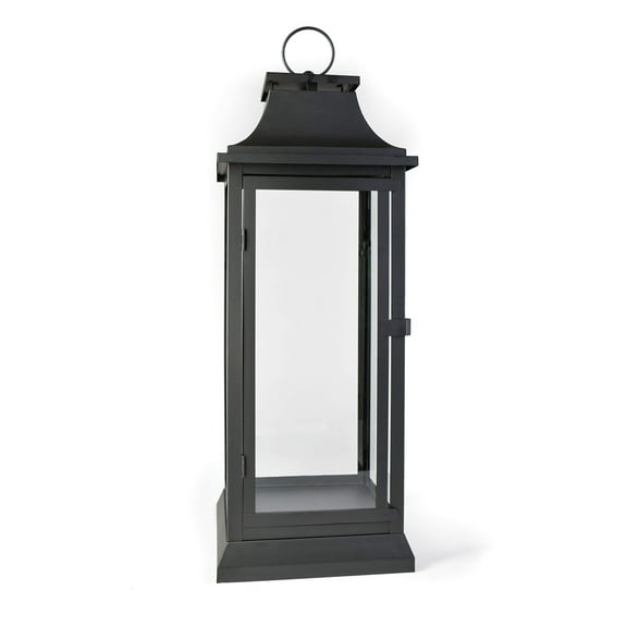 Serene Spaces Living Black Hurricane Lanterns With Clear Glass Panels, Perfect For Home Decor, Parties & Events, Table Top Or Hanging Lantern For Indoor Outdoor, Measures 25" Tall and 9.75" Diameter