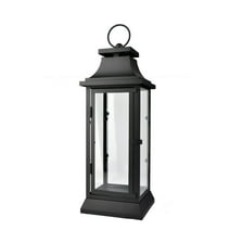 Serene Spaces Living Black Hurricane Lanterns with Clear Glass Panels, 15" Tall and 5" Diameter