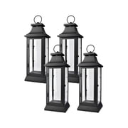 Serene Spaces Living Rustic Black Hurricane Lanterns with Clear Glass Panels, Indoor Centerpiece, Set of 4