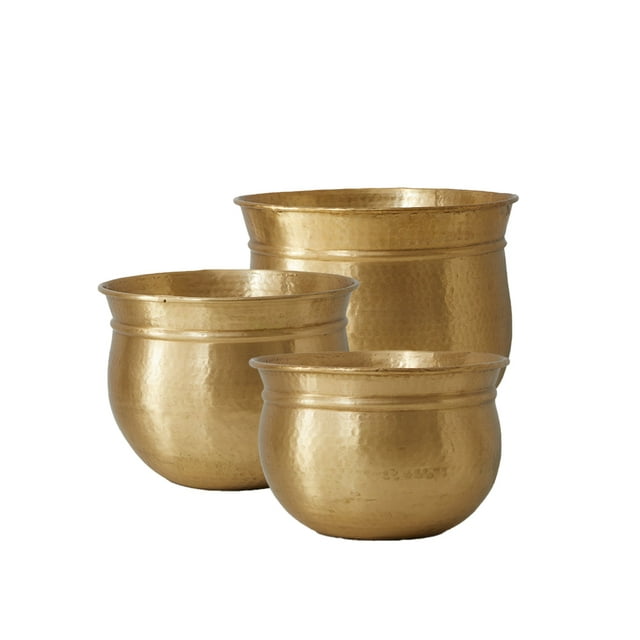 Serene Spaces Living Brass Hammered Flower Bowl, Sold as KIT-1 S, 1 M & 1 L