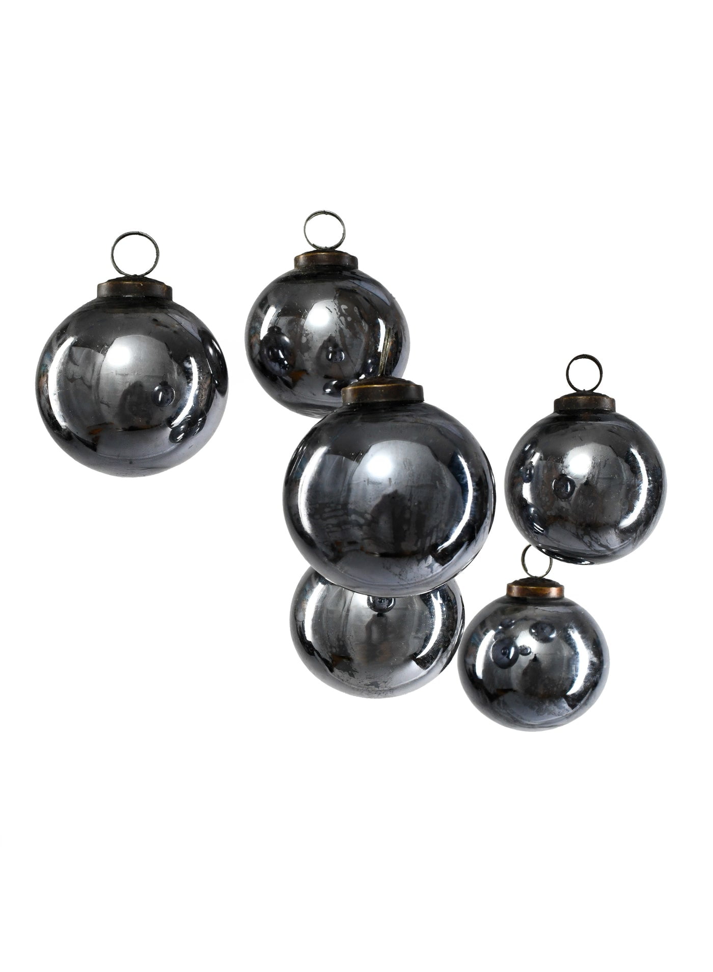 Antique Silver Mercury Glass Holiday Ornaments, Set of 6