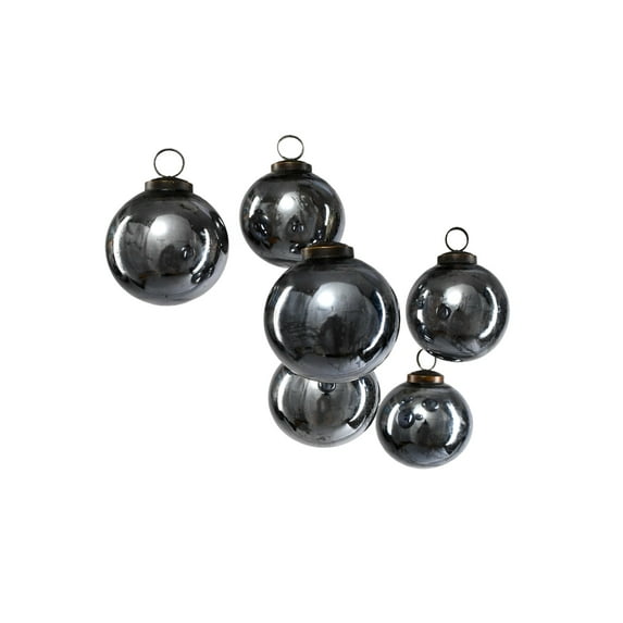 Serene Spaces Living Decorative Antique Platinum Mercury Glass Ball Ornament for Holiday Décor, Set of 6